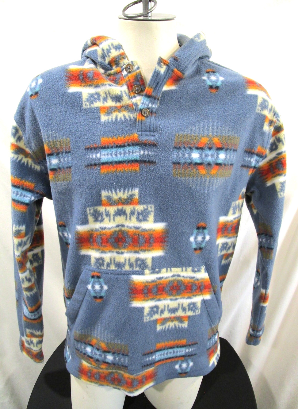 Earthbound Trading Co Southwestern Aztec Baja Fleece Pullover Hoodie Men Sz S